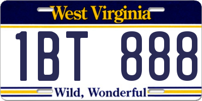WV license plate 1BT888