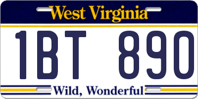 WV license plate 1BT890