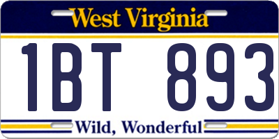 WV license plate 1BT893