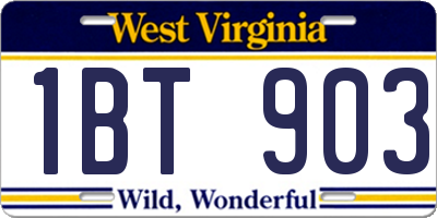 WV license plate 1BT903