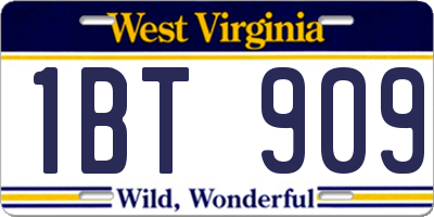 WV license plate 1BT909