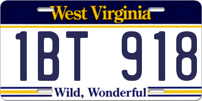 WV license plate 1BT918