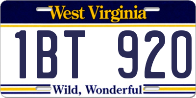 WV license plate 1BT920