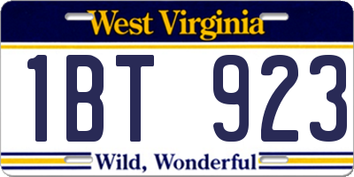 WV license plate 1BT923