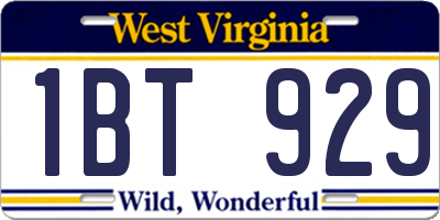 WV license plate 1BT929