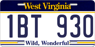 WV license plate 1BT930