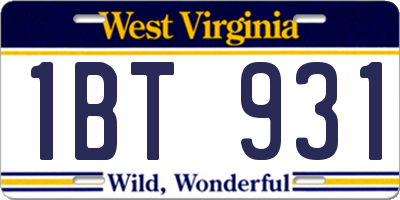 WV license plate 1BT931