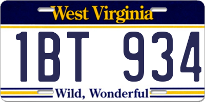 WV license plate 1BT934