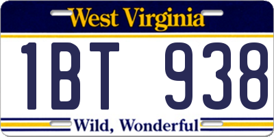 WV license plate 1BT938