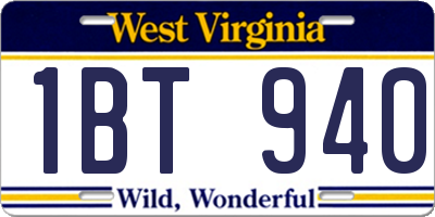 WV license plate 1BT940