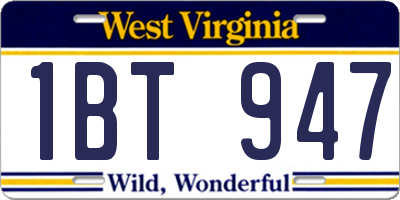WV license plate 1BT947