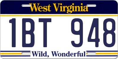 WV license plate 1BT948