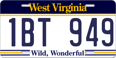 WV license plate 1BT949