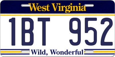 WV license plate 1BT952