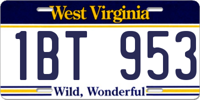 WV license plate 1BT953