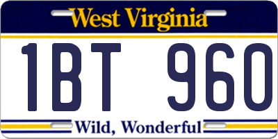 WV license plate 1BT960