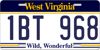 WV license plate 1BT968