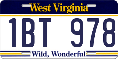 WV license plate 1BT978