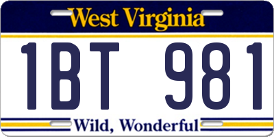 WV license plate 1BT981