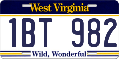 WV license plate 1BT982