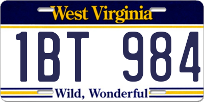 WV license plate 1BT984