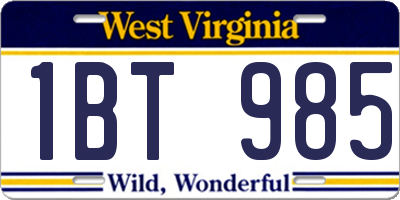 WV license plate 1BT985
