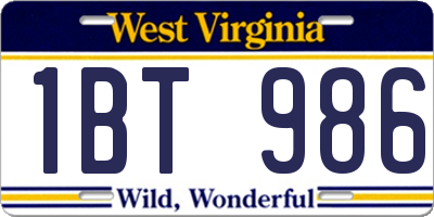 WV license plate 1BT986
