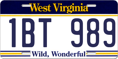WV license plate 1BT989