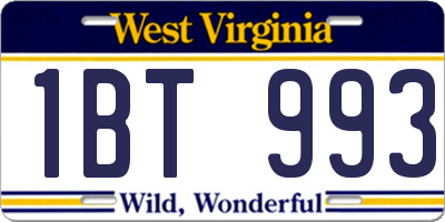 WV license plate 1BT993