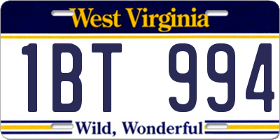 WV license plate 1BT994