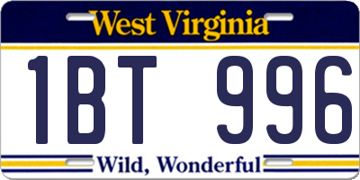 WV license plate 1BT996
