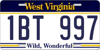 WV license plate 1BT997