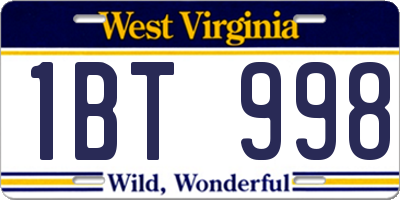 WV license plate 1BT998