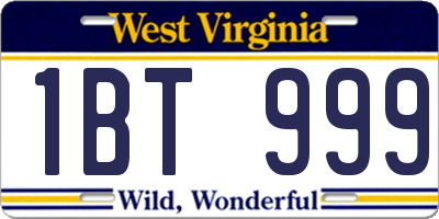 WV license plate 1BT999