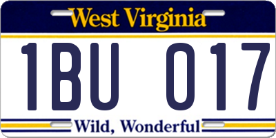 WV license plate 1BU017