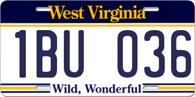WV license plate 1BU036