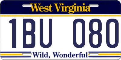WV license plate 1BU080