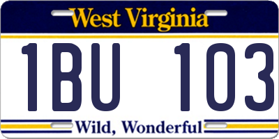 WV license plate 1BU103