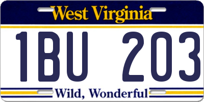 WV license plate 1BU203