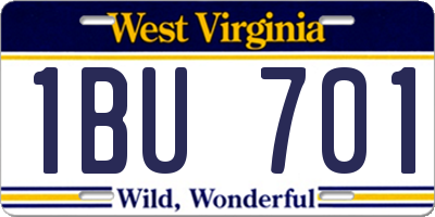 WV license plate 1BU701