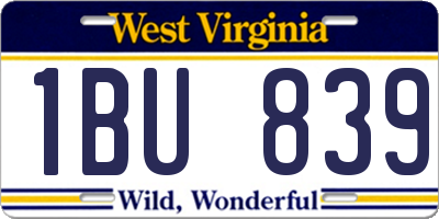 WV license plate 1BU839