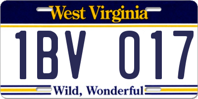 WV license plate 1BV017