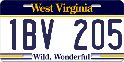 WV license plate 1BV205