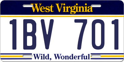 WV license plate 1BV701