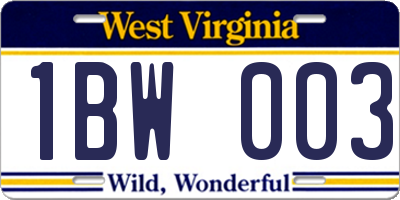 WV license plate 1BW003