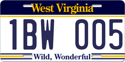 WV license plate 1BW005