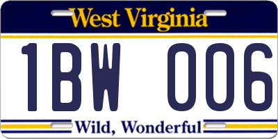 WV license plate 1BW006