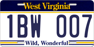 WV license plate 1BW007