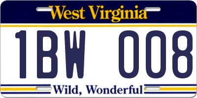 WV license plate 1BW008