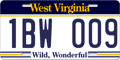 WV license plate 1BW009